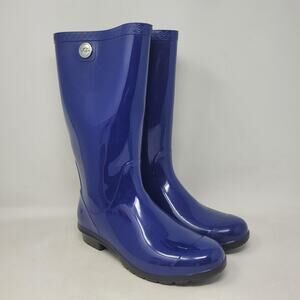 UGG Rain Boots 9 Blue Shaye Tall Waterproof Knee High Rubber Sheepskin Lined